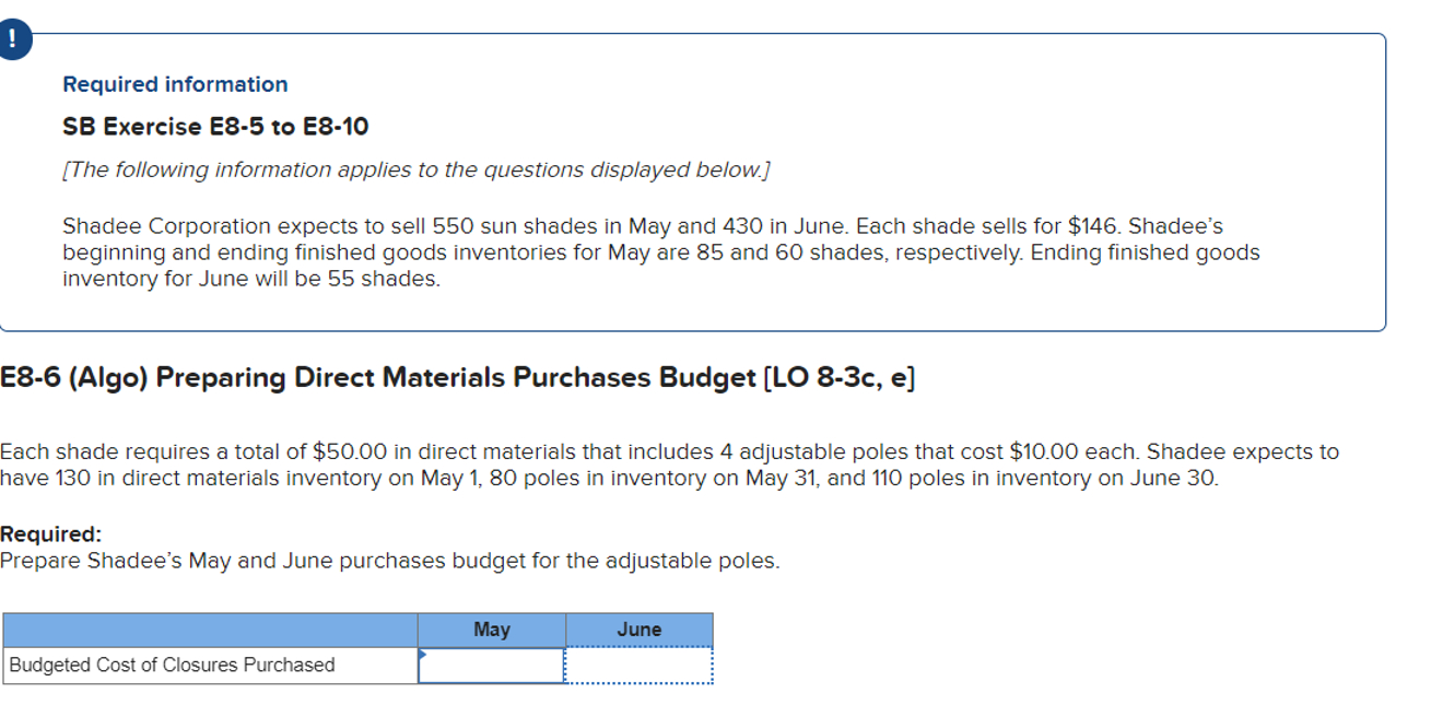  Required information SB Exercise E8-5 to E8-10 [The following information applies