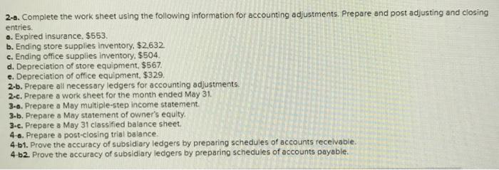 b. Ending store supplies inventory, $2.632 c. Ending office supplies inventory. $504.