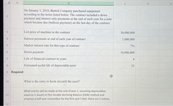 On January I, 2010. Bartoli Company purchased equipment according to the terms