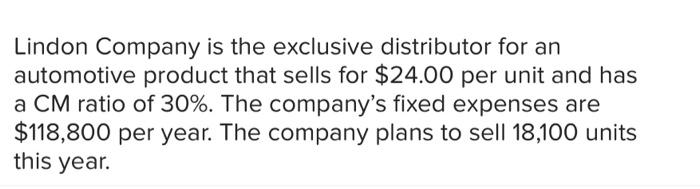company's break-even point in unit sales. 2. Calculate the company's break-even point