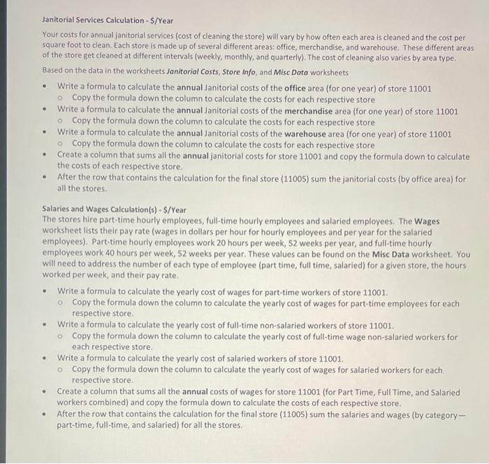  Janitorial Services Calculation - $/ Year Your costs for annual janitorial