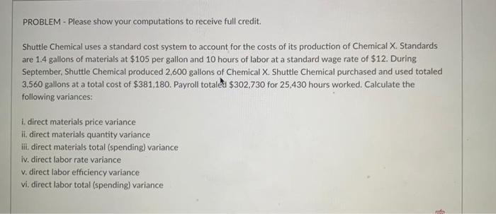  PROBLEM - Please show your computations to receive full credit Shuttle