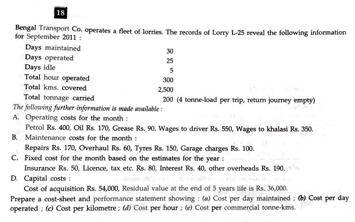 I need the answer as soon as possible 18 Bengal Transport Co.