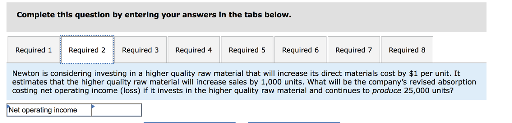 year of operations: Variable costs per unit: Manufacturing: Direct materials Direct labor