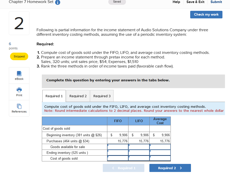  Chapter 7 Homework Set (i Saved Help Save & Exit Submit