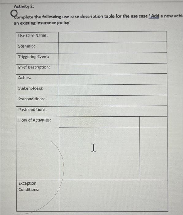  Activity 2: Complete the following use case description table for the