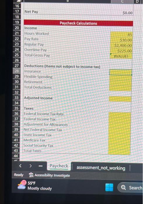 deduction. Reference the appropriate cell in the employee information section of the