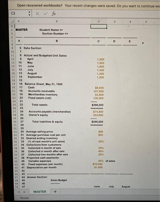 Need help using excel formula to work this problem! please show math.
