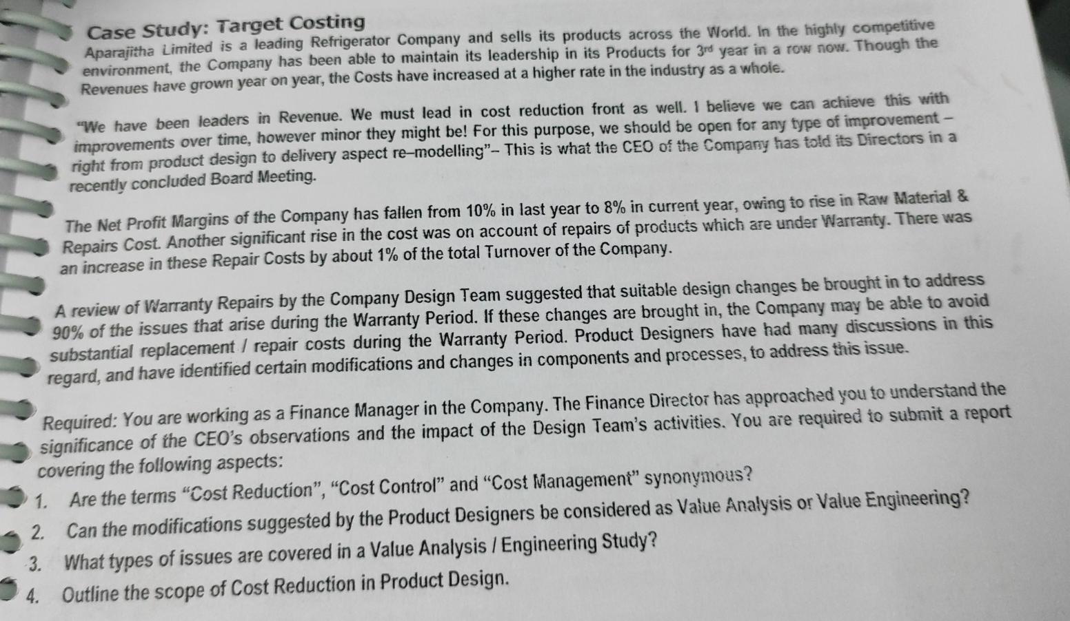  need all only otherwise don't touch it Case Study: Target Costing