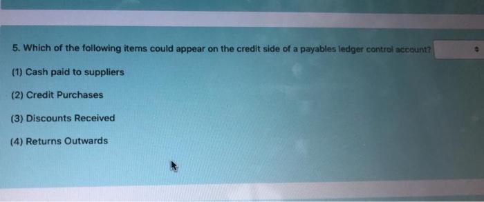 could appear on the credit side of a payables ledger control account?