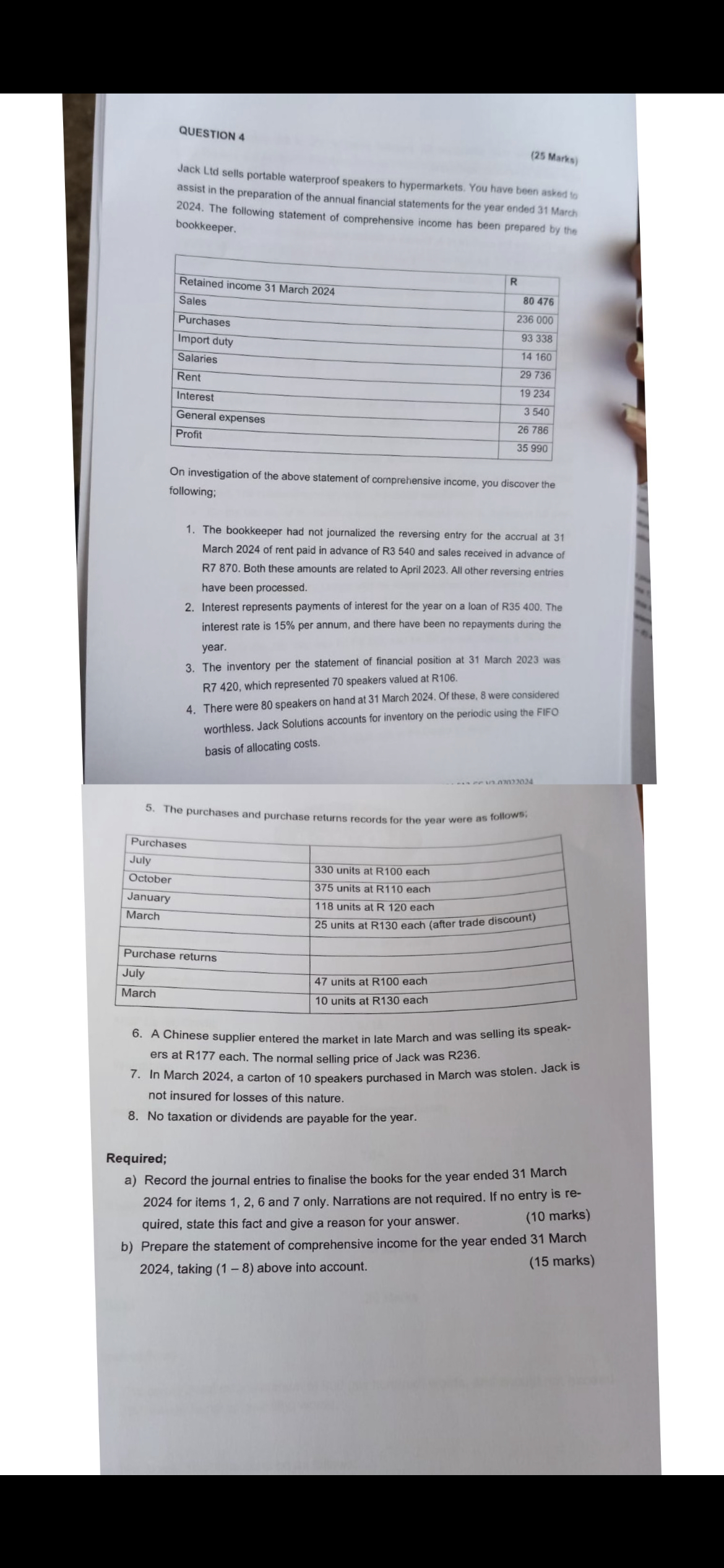  QUESTION 4 (25 Marks) Jack Ltd sells portable waterproof speakers to