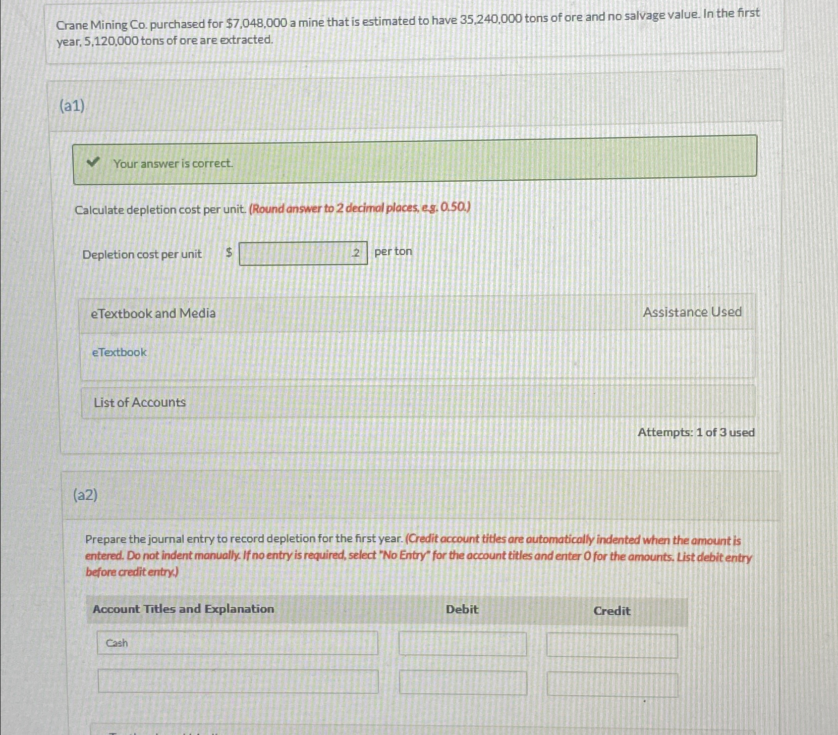  Crane Mining Co. purchased for $7,048,000 a mine that is estimated