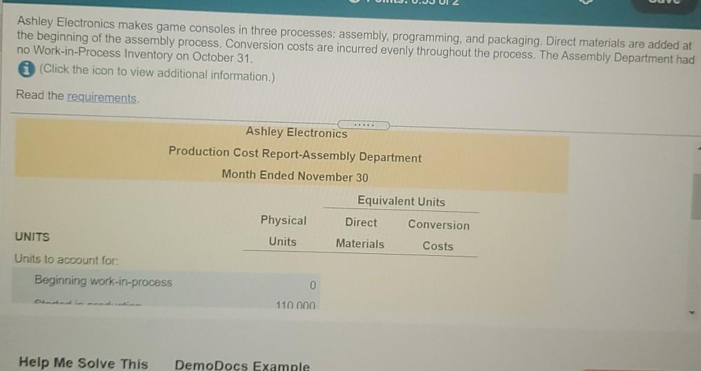  Ashley Electronics makes game consoles in three processes: assembly, programming, and