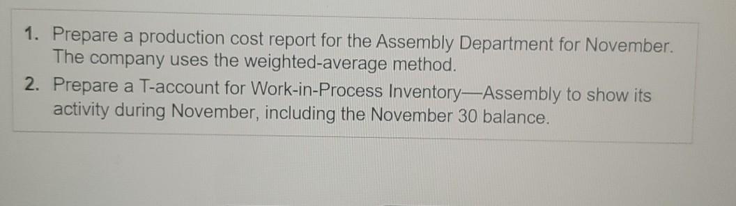 November 30 Equivalent Units Physical Direct Conversion UNITS Units Materials Costs Units
