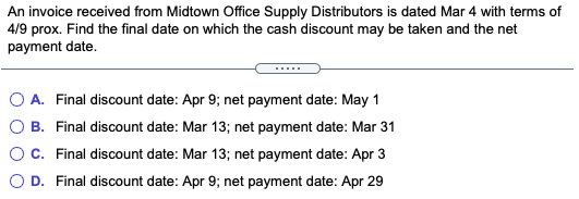  An invoice received from Midtown Office Supply Distributors is dated Mar