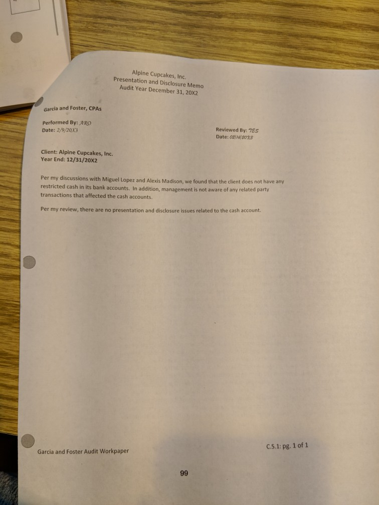 other issues or problems with the auditors' work or dlient documentation? T