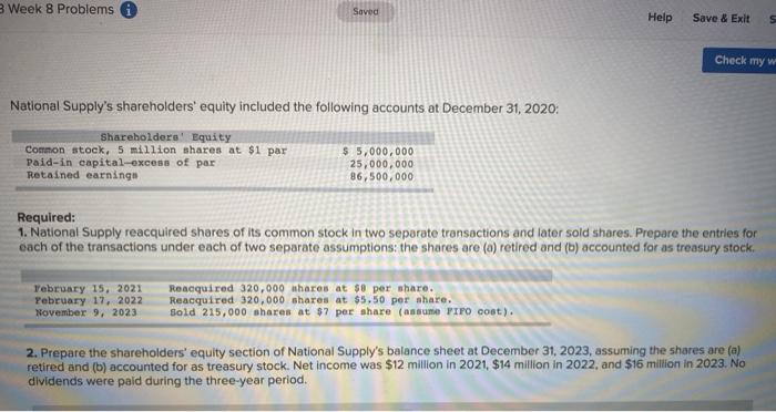  3 Week 8 Problems i Saved Help Save & Exit S