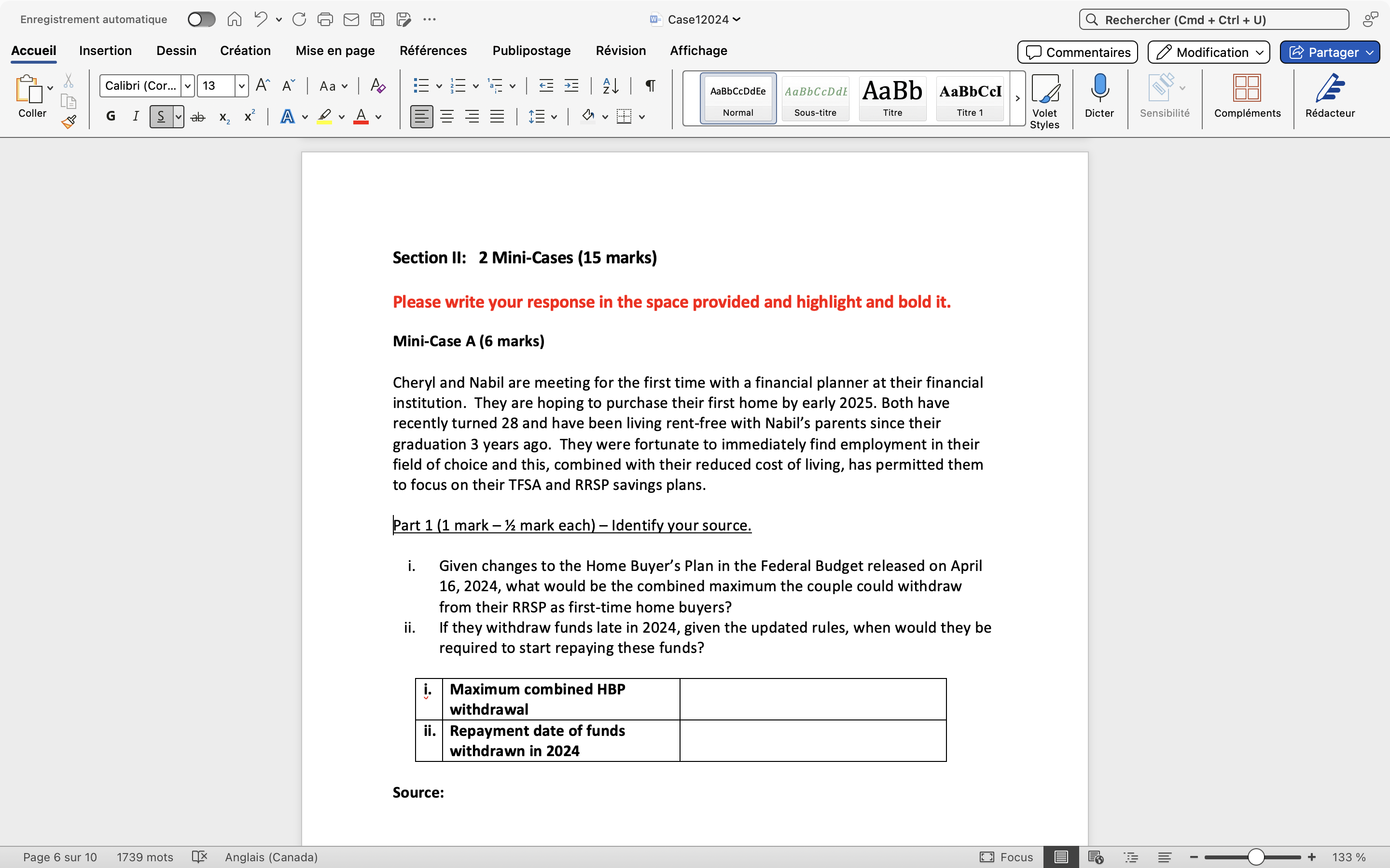  Mini-Case A (6 marks) Cheryl and Nabil are meeting for the