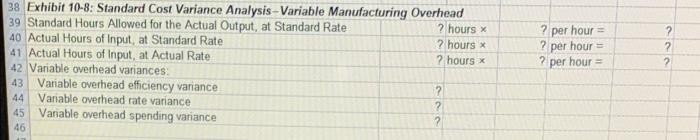 B Data 4 Exhibit 10-1: Standard Cost Card Inputs 6 Direct materials