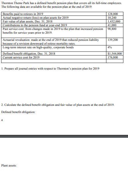  Thornton Theme Park has a defined benefit pension plan that covers