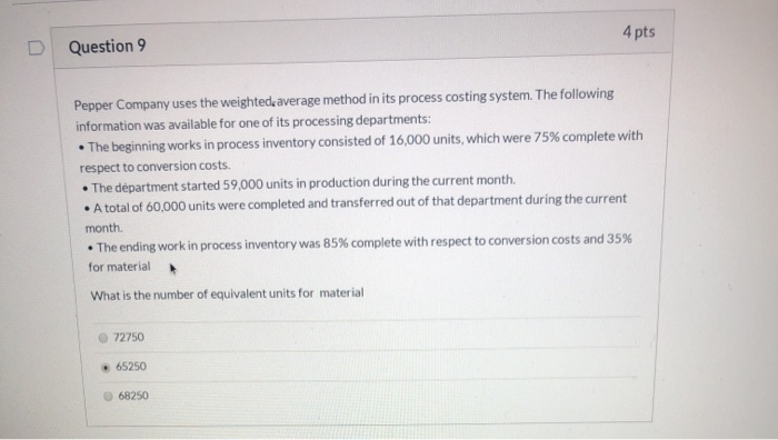 system. The following information was available for one of its processing departments: