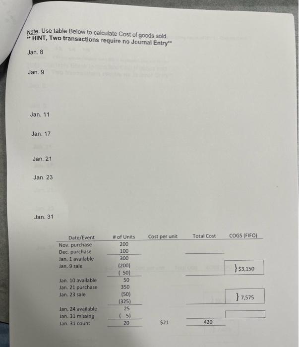 Sales, and Shrinkage Using Perpetual PFO( Chapters and 7) LO 6-2, 6-3