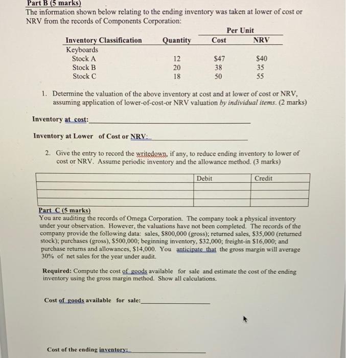 relating to the ending inventory was taken at lower of cost or
