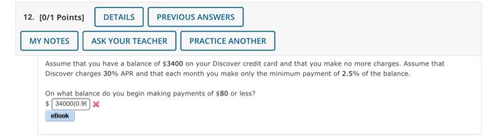 MY NOTES ASK YOUR TEACHER PRACTICE ANOTHER You have a credit card