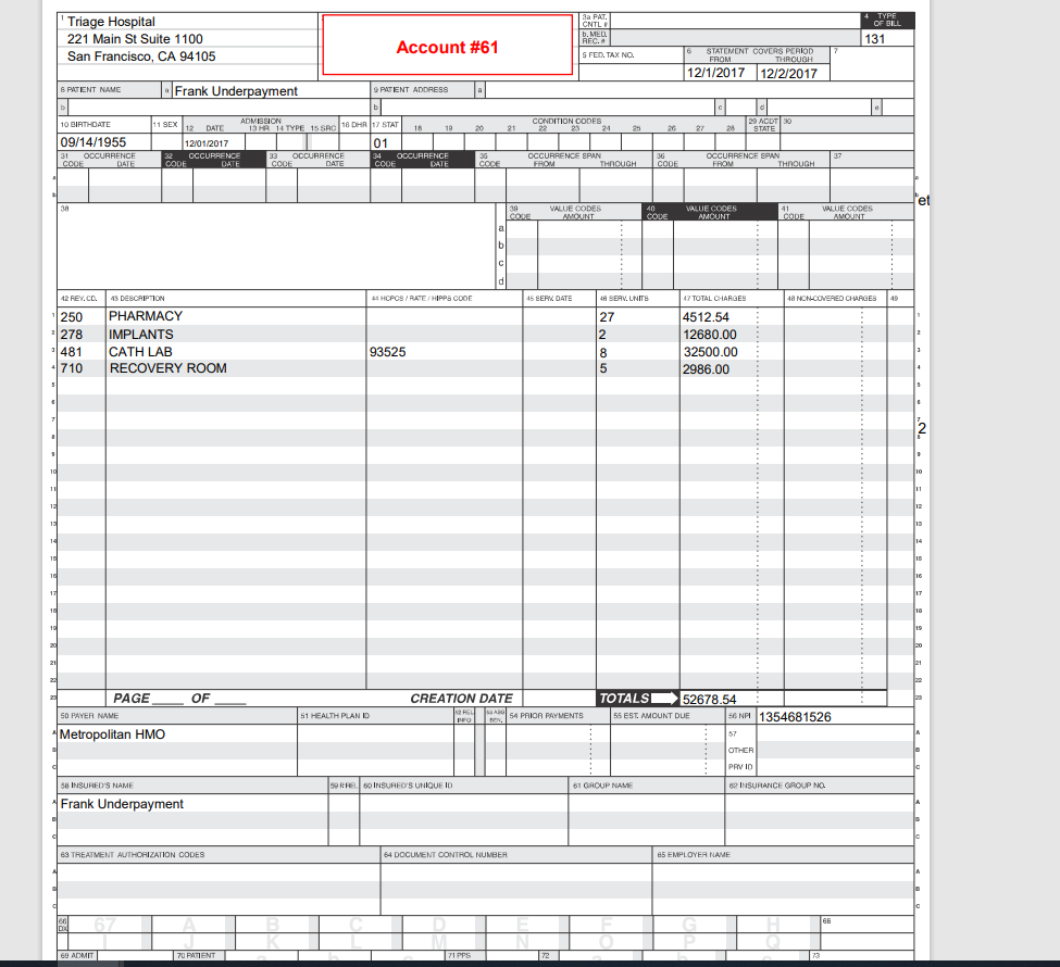 contract provided to determine the methodology used by the payer to reimburse