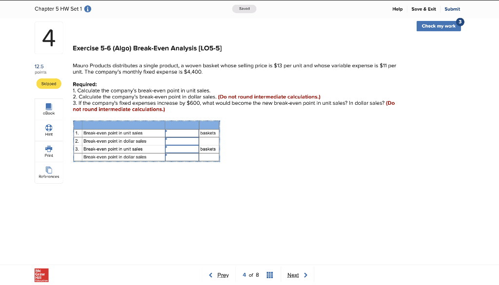 Chapter 5 HW Set 1 i Saved Help Save & Exit