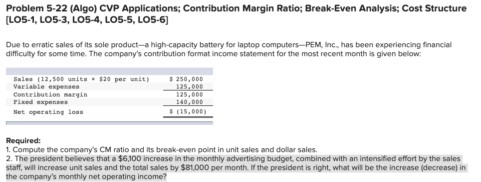  Please only answer number 2 Problem 5-22 (Algo) CVP Applications; Contribution
