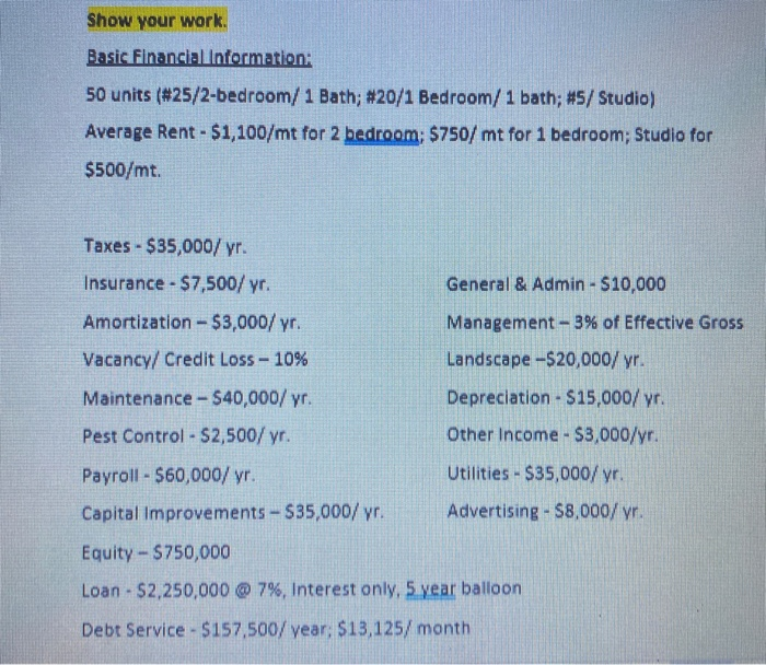  4.) A 30 year old 50 unit apartment complex is for