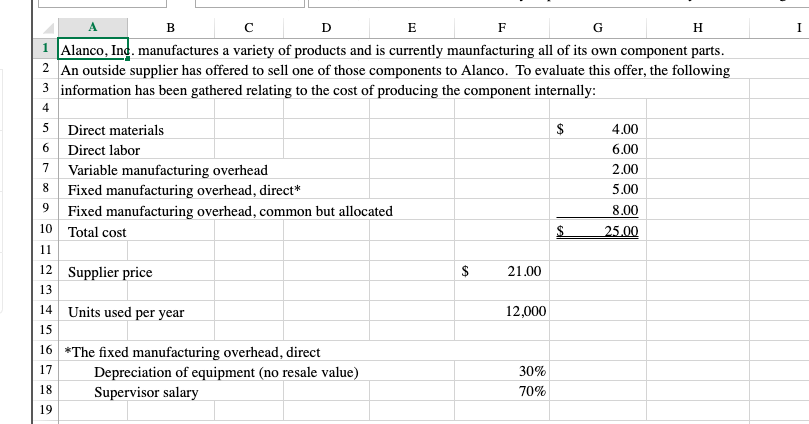 !!!!!!!!!!!!!!!!!!!!!PLEASE ENTER THE ANSWER AND THE EXCEL FORMULA USED, EX: =F5+E8!!!!!!!!!!!!!!!!!!!!!!! H