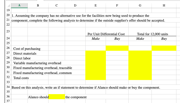 I B D E F G 1 Alanco, Ind. manufactures a variety
