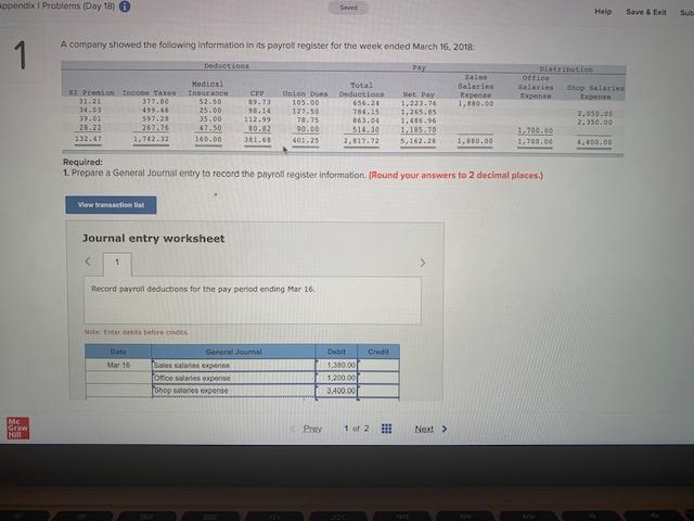  Appendix Problems (Day 18) Sved Help Save & Exit 1 A