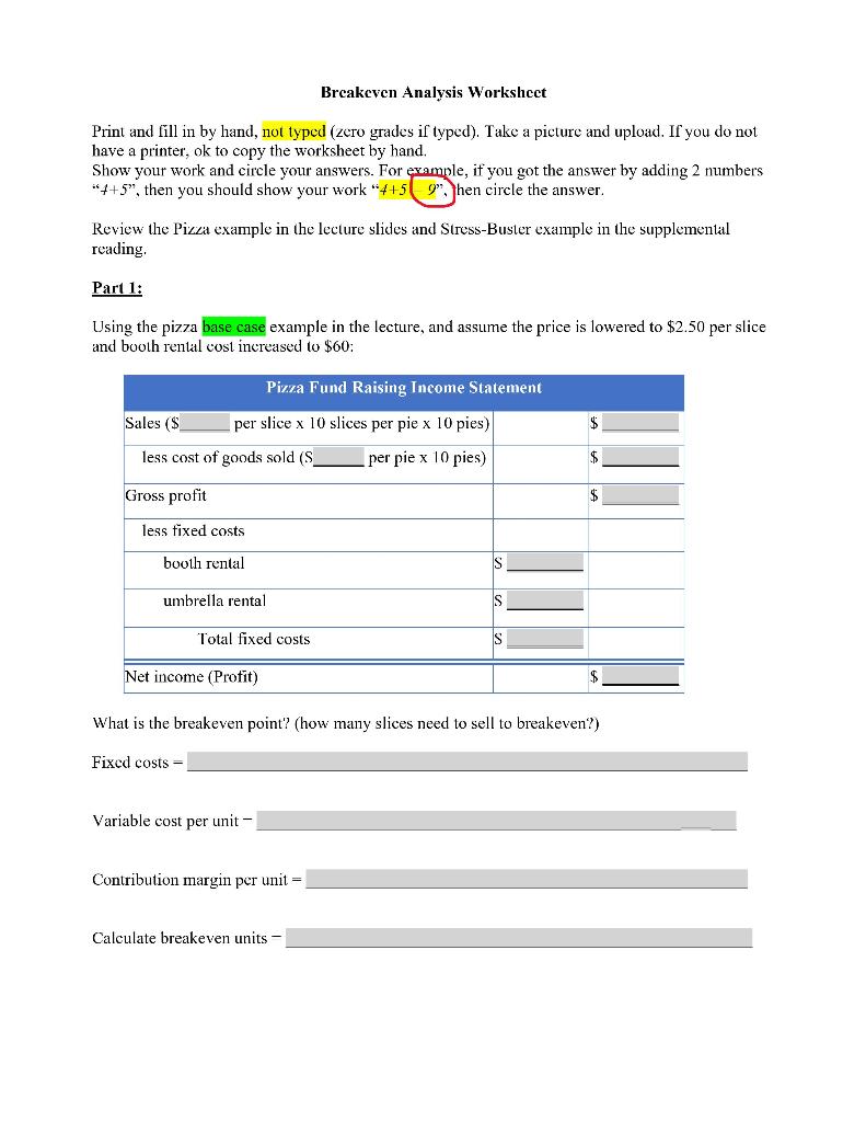  Pizza Example Base case For a school fundraising event, you went