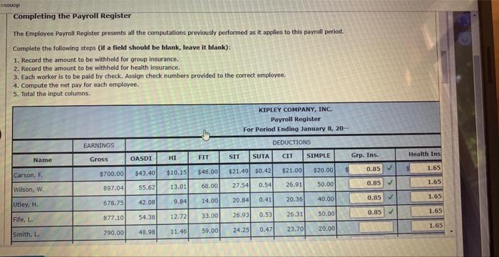 Register for the pay period ending January 8, 20-- In this last