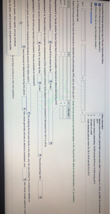 and 2017: a. Current ratio b. Quick (acid-test) ratio c. Receivables turnover