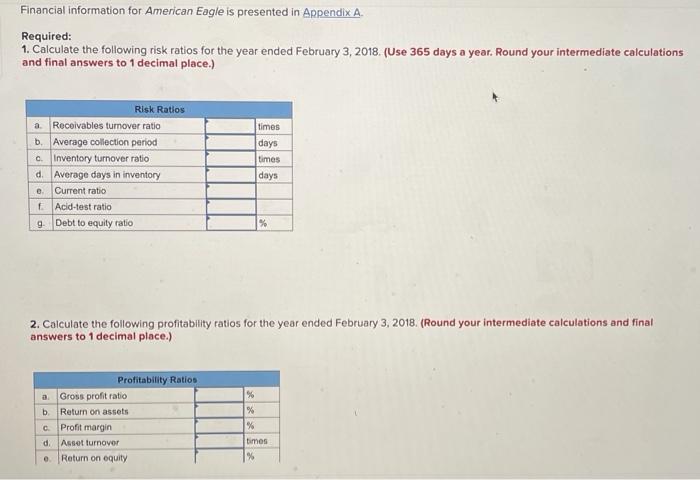  Financial information for American Eagle is presented in Appendix A. Required: