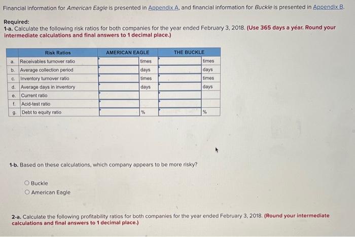  Financial information for American Eagle is presented in Appendix A, and