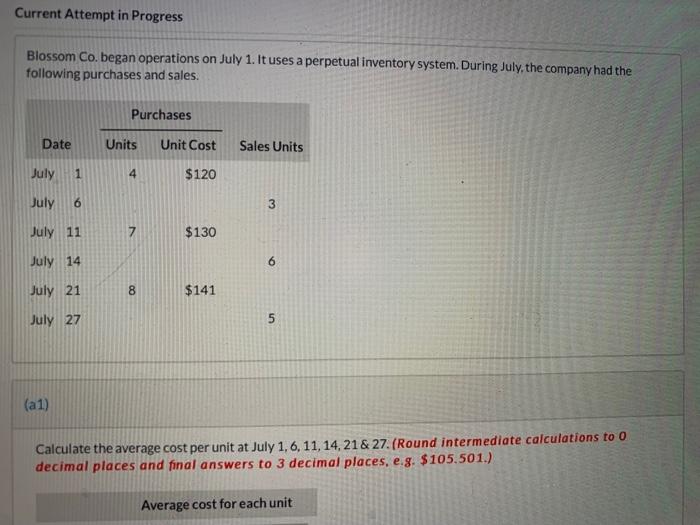  Current Attempt in Progress Blossom Co. began operations on July 1.