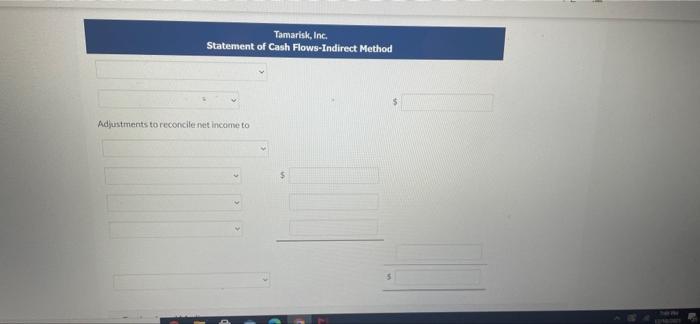 Tamarisk, Inc. show these changes in noncash current asset accounts accounts receivable