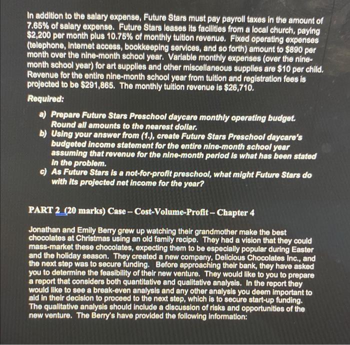 operates a not-for-profit morning daycare that operates nine months of the year.