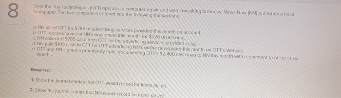  8. Over the Top Technologies (OTT) operates a computer repair and