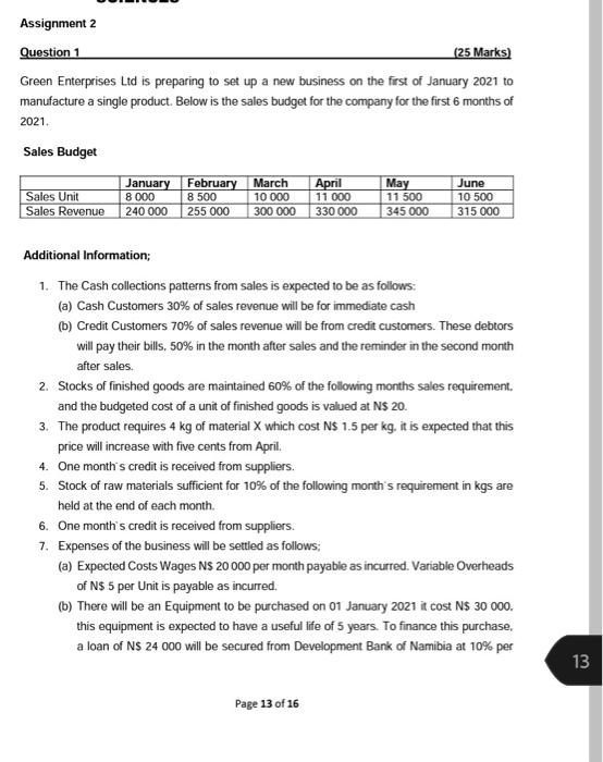  answer all the questions Assignment 2 Question 1 (25 Marks) Green