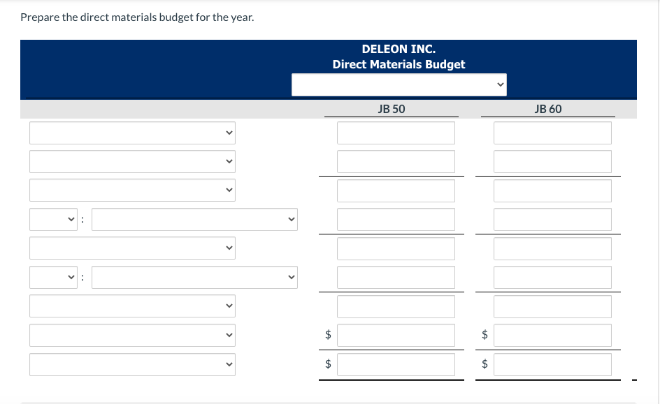 ending finished goods units Beginning finished goods units Direct materials budget: Direct