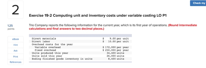  Check my 2 Exercise 19-2 Computing unit and inventory costs under