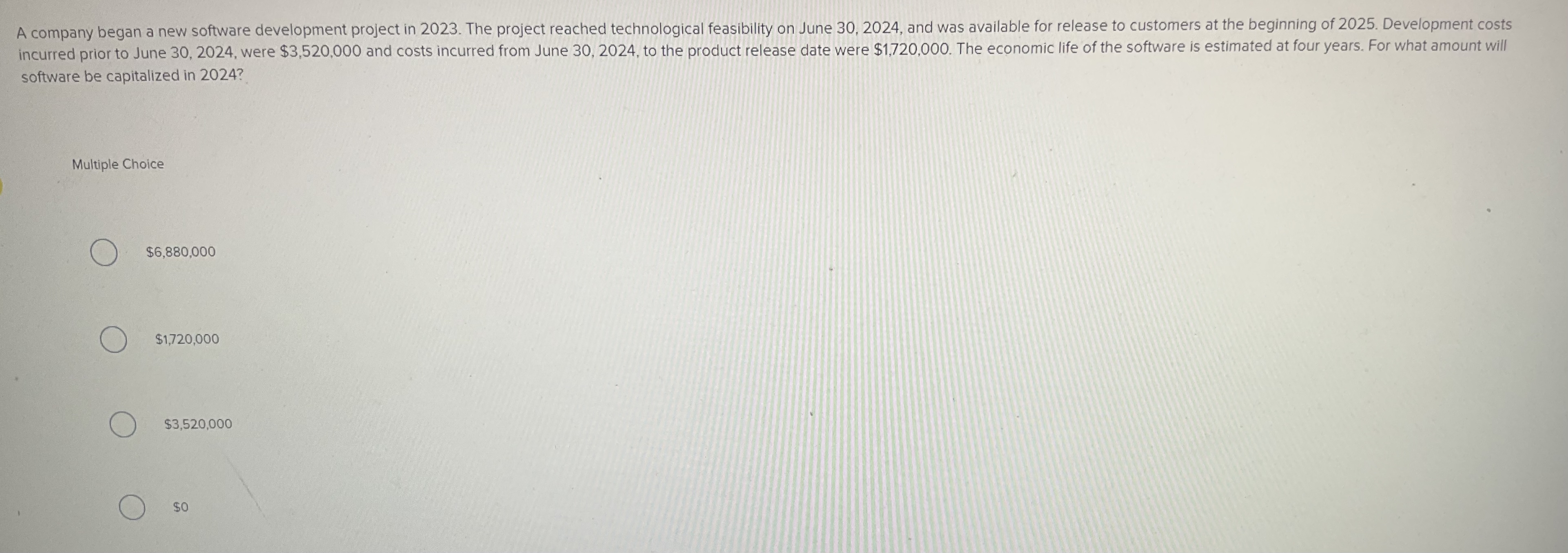  A company began a new software development project in 2023. The