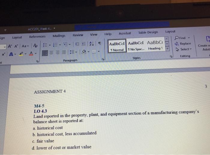  ACC201_Week 4. Acrobat Help Layout Table Design ign Layout References Mailings