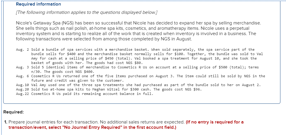  Required information [The following information applies to the questions displayed below.)